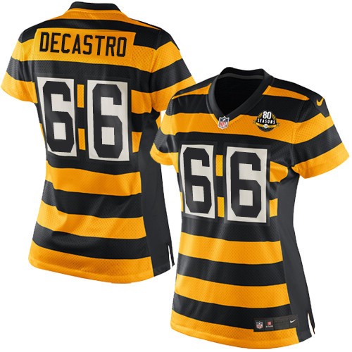 Women's Elite David DeCastro 80th Anniversary Nike Jersey Gold/Black Alternate - #66 Throwback NFL Pittsburgh Steelers